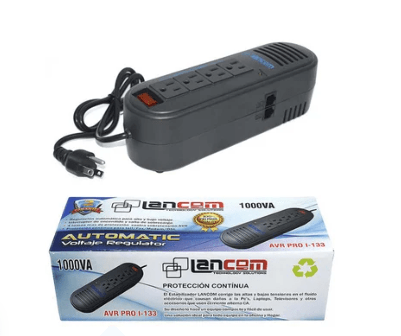 Estabilizador Voltaje Lancom 4 Tomas 1000va 300w Vra Regula