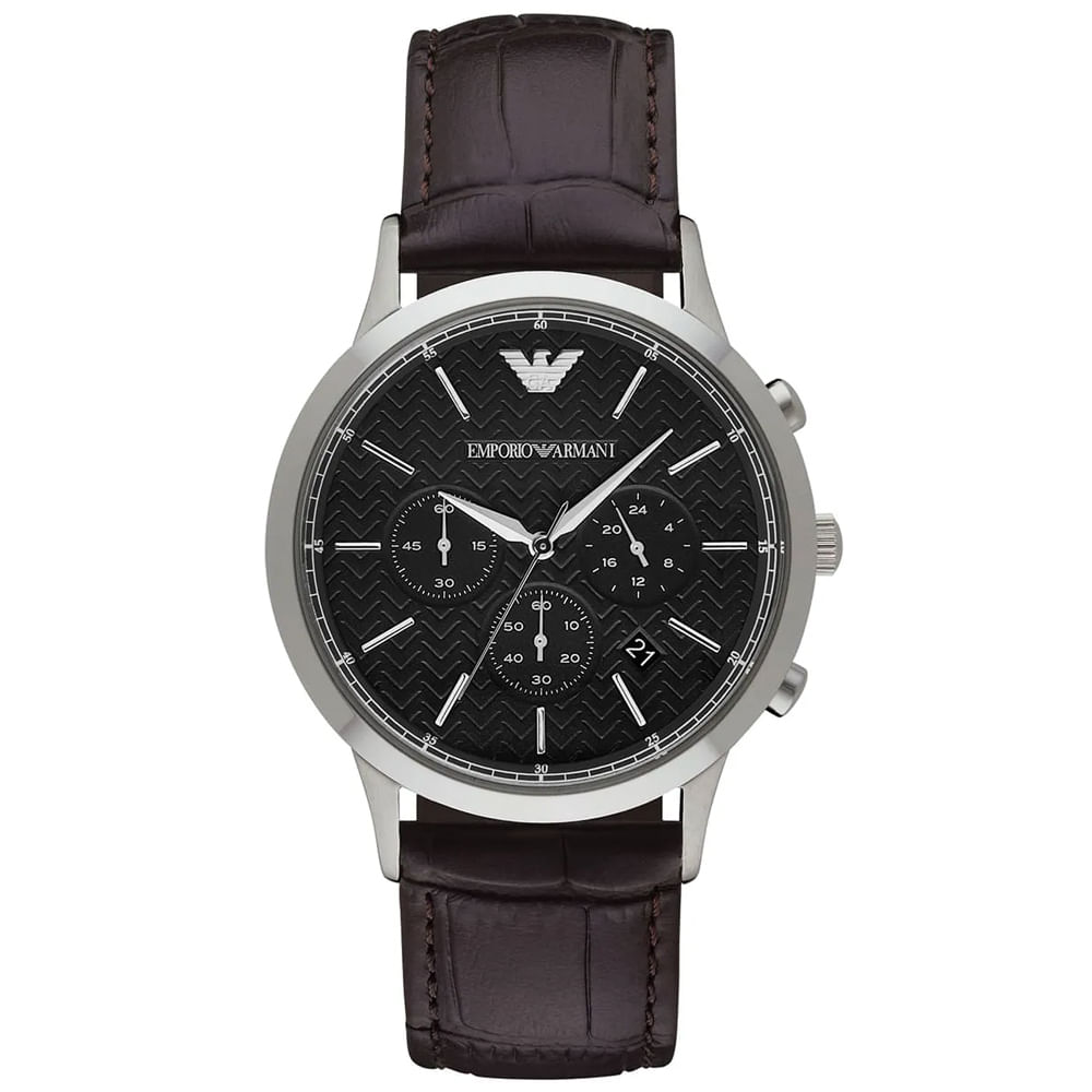 Reloj Emporio Armani Renato AR2482 Fecha Cronómetro Correa de Cuero Marron Dial Negro
