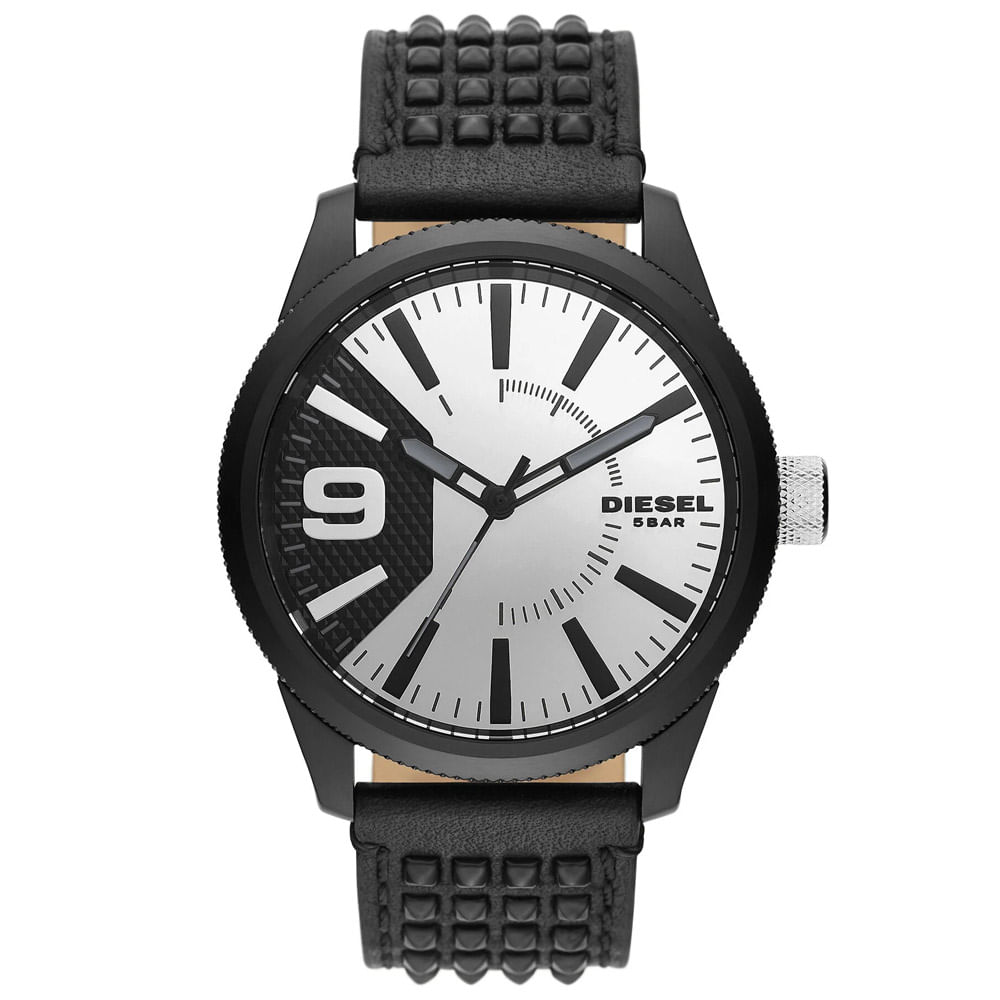 Reloj Diesel Rasp DZ1963 Correa de Cuero Negro Amarillo Dial Pleteado
