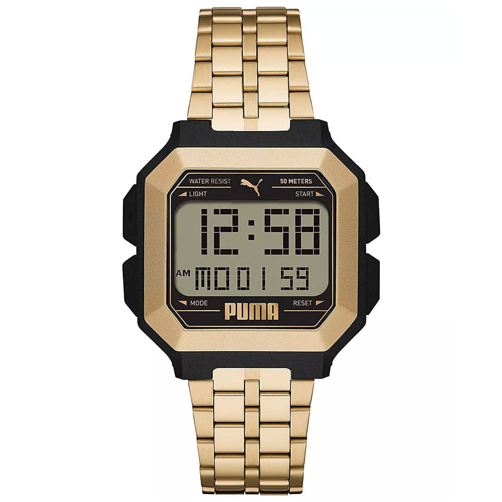 Reloj Puma Remix P5052 Digital Luz de Fondo Correa de Acero Inoxidable Dorado