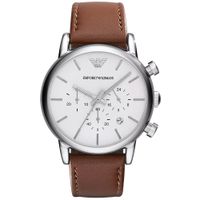 Reloj Emporio Armani Luigi AR1846 Fecha Cronómetro Correa de Cuero Marron Dial Blanco