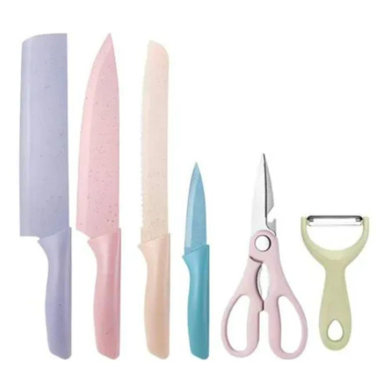 Set de Cuchillos 6 piezas de Acero Inoxidable - Colores Pastel