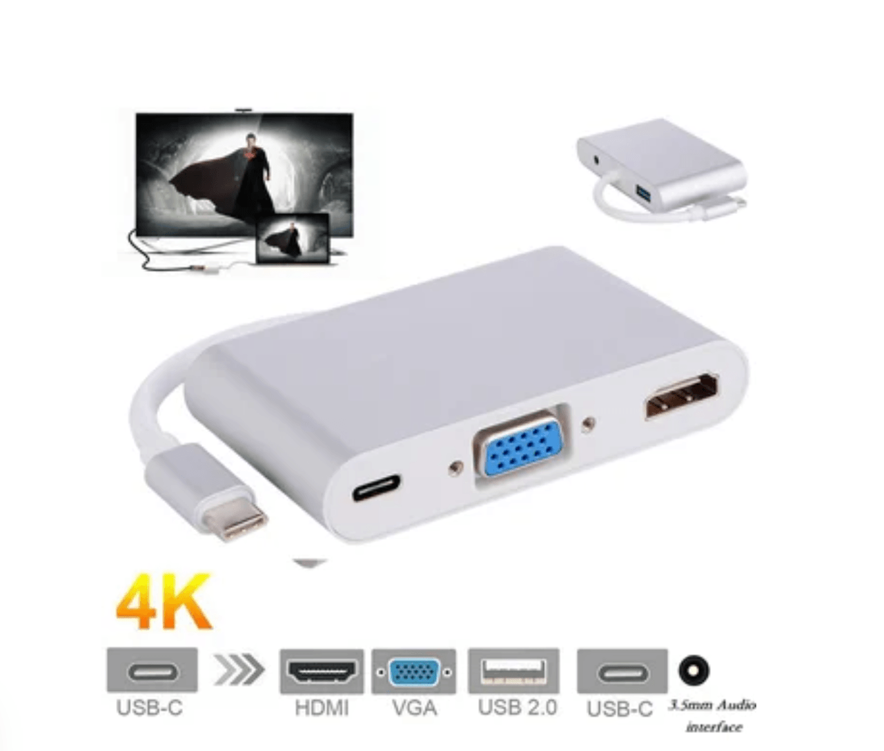 Adaptador convertidor Tipo C A Hmdi Usb 3.0 Vga Audio tipo C 5 En 1