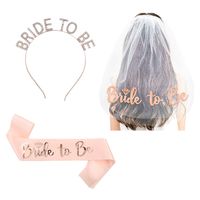 Set x 3 accesorios novia bride to be despedida de soltera velo, vincha y banda oro rosa