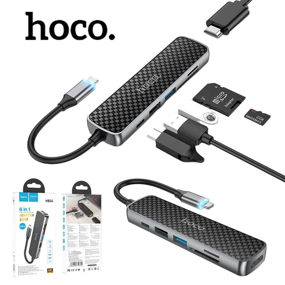 6 en 1 tipo C a HDMI USB 3.0 + TF Micro SD Lector de tarjetas hub hoco