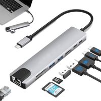 Adaptador Tipo C A Hmdi 4k Usb 3.0 Lan 8 En 1 Multipuerto SD TF