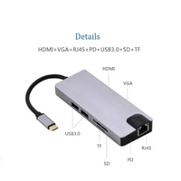 Adaptador Tipo C A Hmdi 4k Usb Tf Card Rj45 Multiport 8 En 1