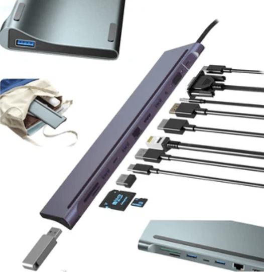 Adaptador Tipo C 12 En 1 Multiport Hub Estacion Lan Hdmi Vga aluminio