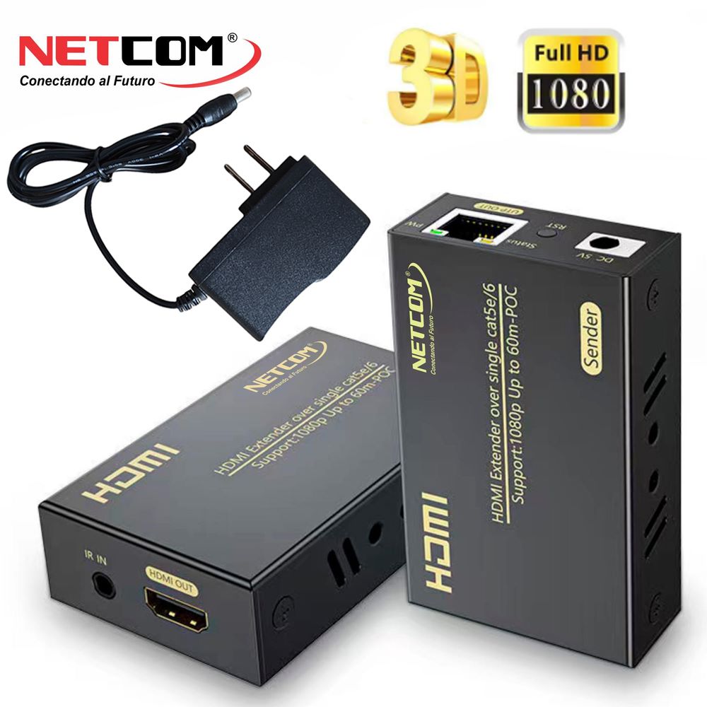 Extensión Extender Hdmi x Rj45 Utp Cat 5/6/7 Hasta 60 Metros NETCOM