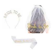 Set x 3 accesorios novia bride to be despedida de soltera velo, vincha y banda dorado