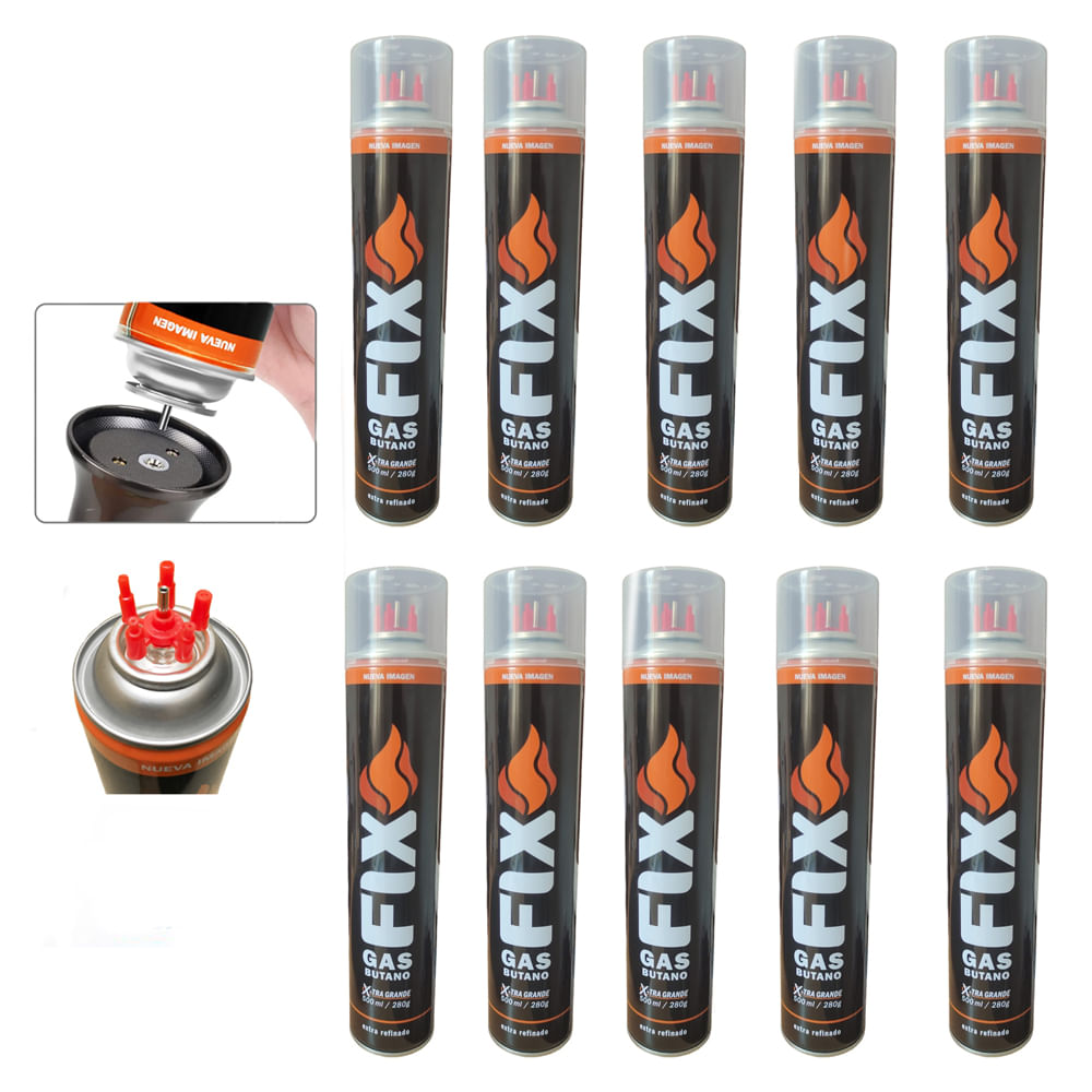 10 Gas Butano FIX Ultra Refinado Recarga Todo Tipo Encendedores soplet