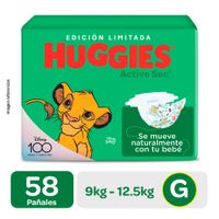 Pañales Huggies Hiperpack Active Sec Xtra Flex Talla G - Bolsa 58 UN
