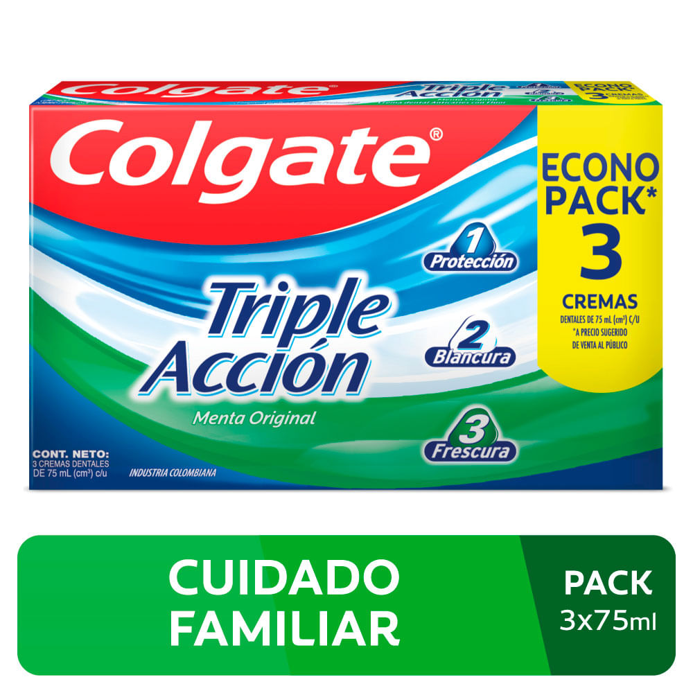 Crema Dental Colgate Triple Acción Sabor Menta Original - Pack 3 UN