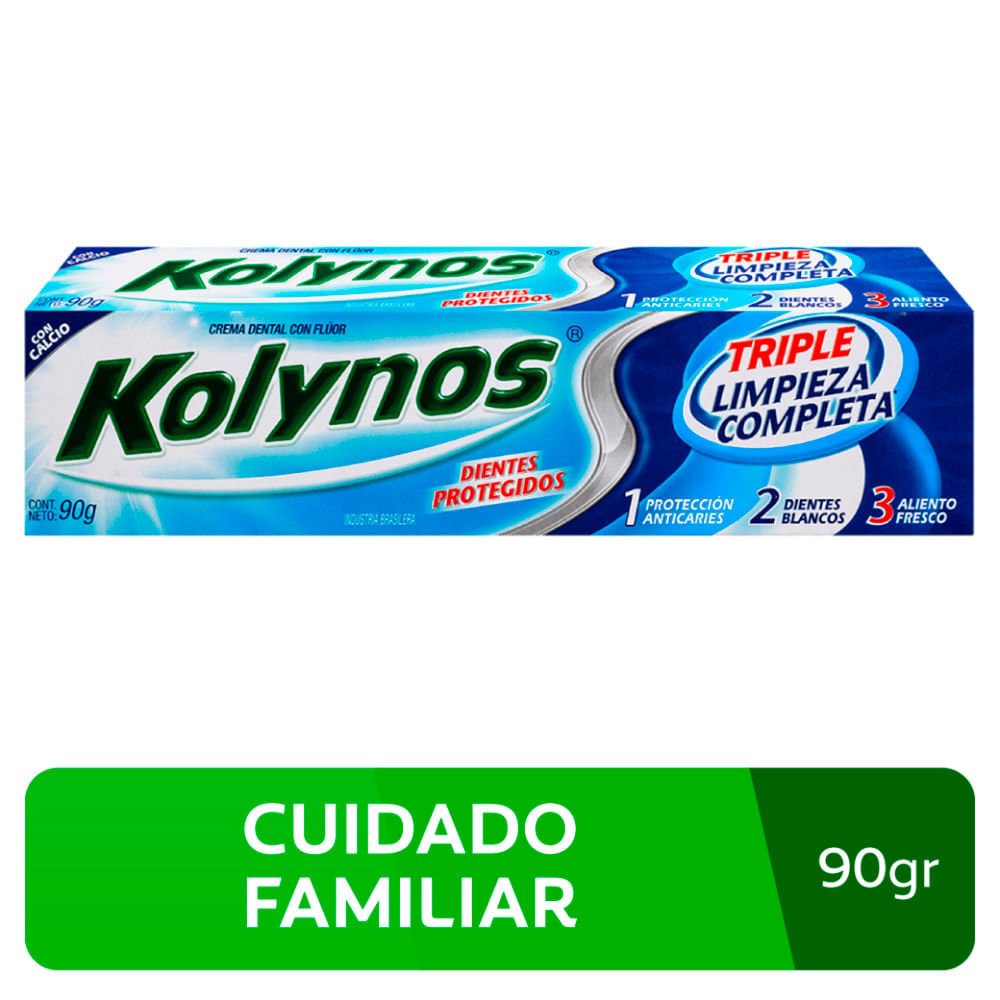 Crema Dental Kolynos Triple Limpieza Completa - Tubo 90 G
