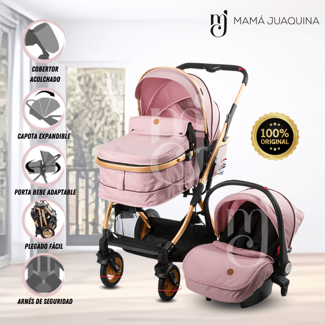 Coche Cuna Travel System «RONDA PLUS II» con Porta bebé Rosa