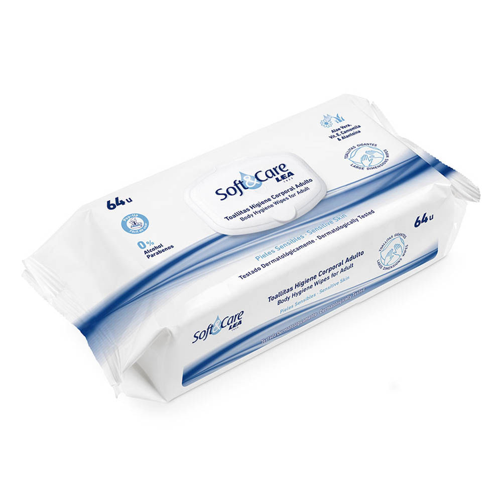 Toallitas Húmedas para Adultos LEA Soft & Care - Paquete 64 UN
