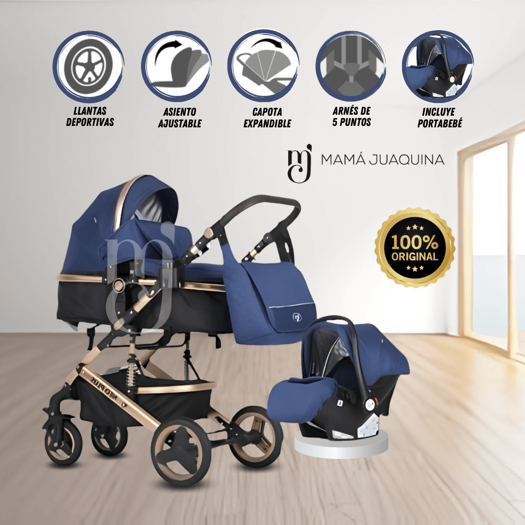 Coche Moisés «LUMIERE» Con Bolso Pañalero - Azul