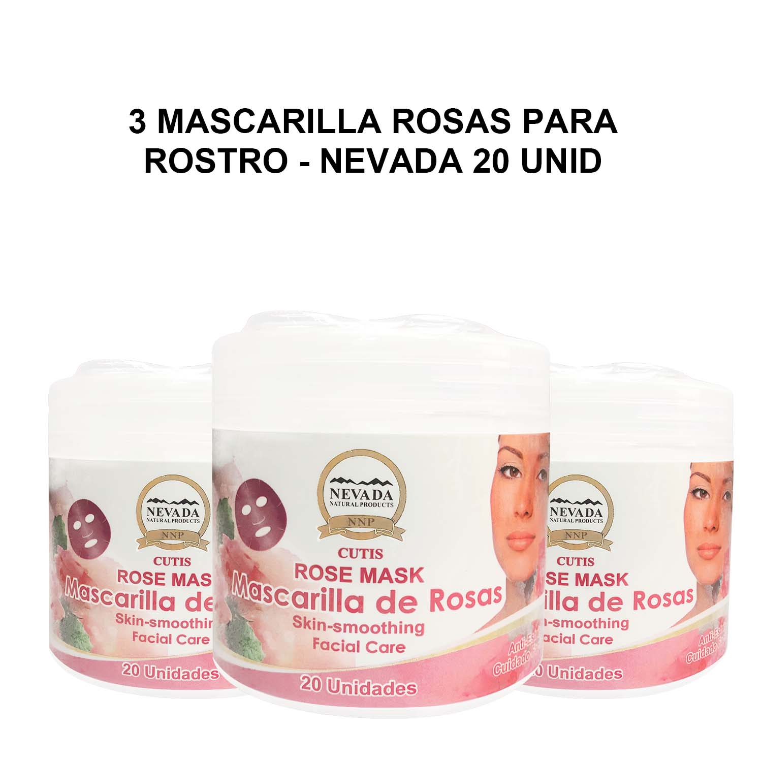 3 Mascarilla Rosas para rostro - Nevada 20 unid