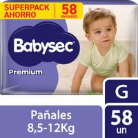 Pañal Babysec Premium Super Mega Talla G - Paquete 58 UN