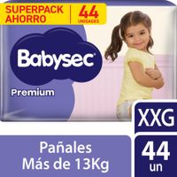 Pañal Babysec Premium Super Mega Talla XXG - Paquete 44 UN