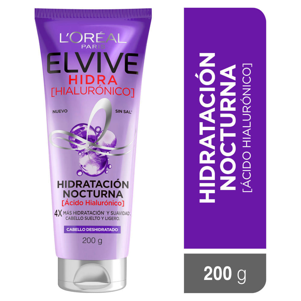Crema de Tratamiento para Cabello Elvive Hidratación Nocturna con Ácido Hilaurónico - Frasco 200 G