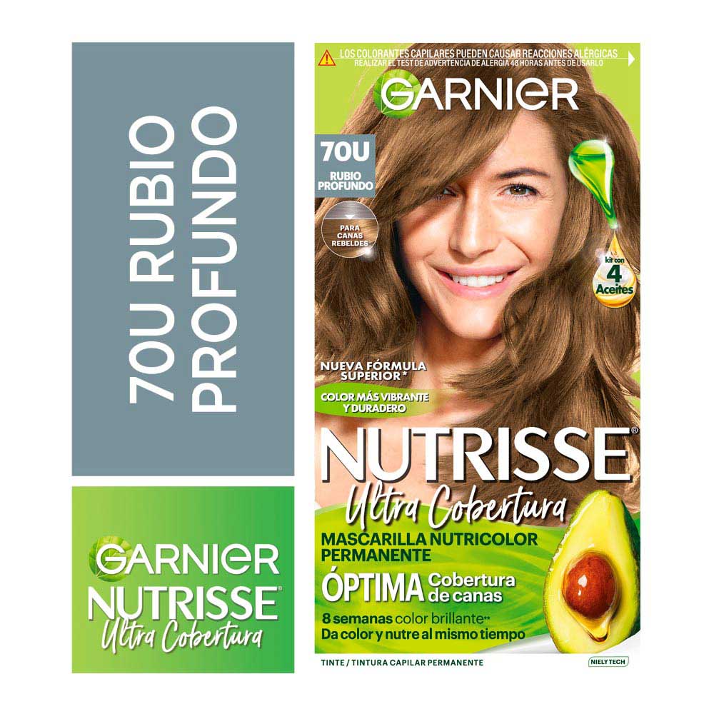Tinte para Cabello Garnier Nutrisse Tono 70 Ultra Cobertura Rubio Profundo - Kit 1 UN