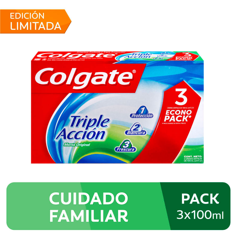 Crema Dental Colgate Triple Acción - Pack 3 UN x 100 ML