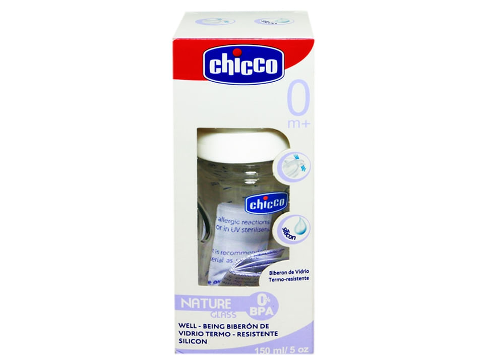 Biberón de Vidrio con Tetina de Silicona Chicco - Frasco 150 ML