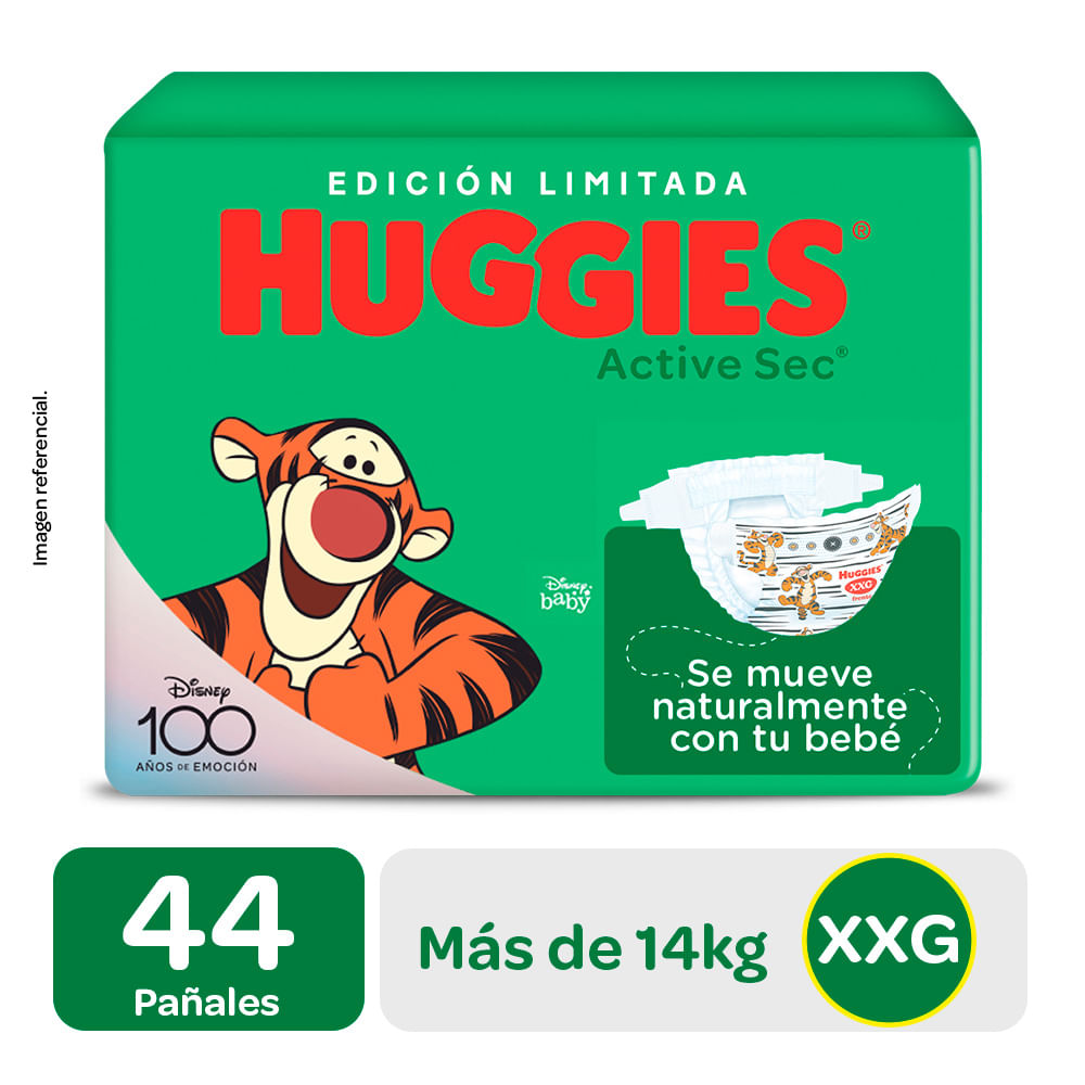 Pañales Huggies Hiperpack Active Sec Xtra Flex Talla XXG - Bolsa 44 UN