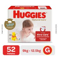 Pañal Huggies Hiperpack Natural Care Unisex Talla G - Bolsa 52 UN