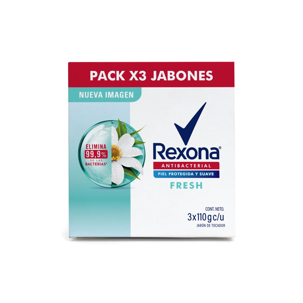 Tripack Jabón Rexona Antibacterial Fresh