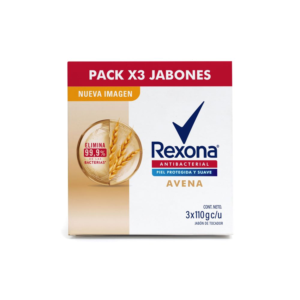 Tripack Jabón Rexona Antibacterial Avena