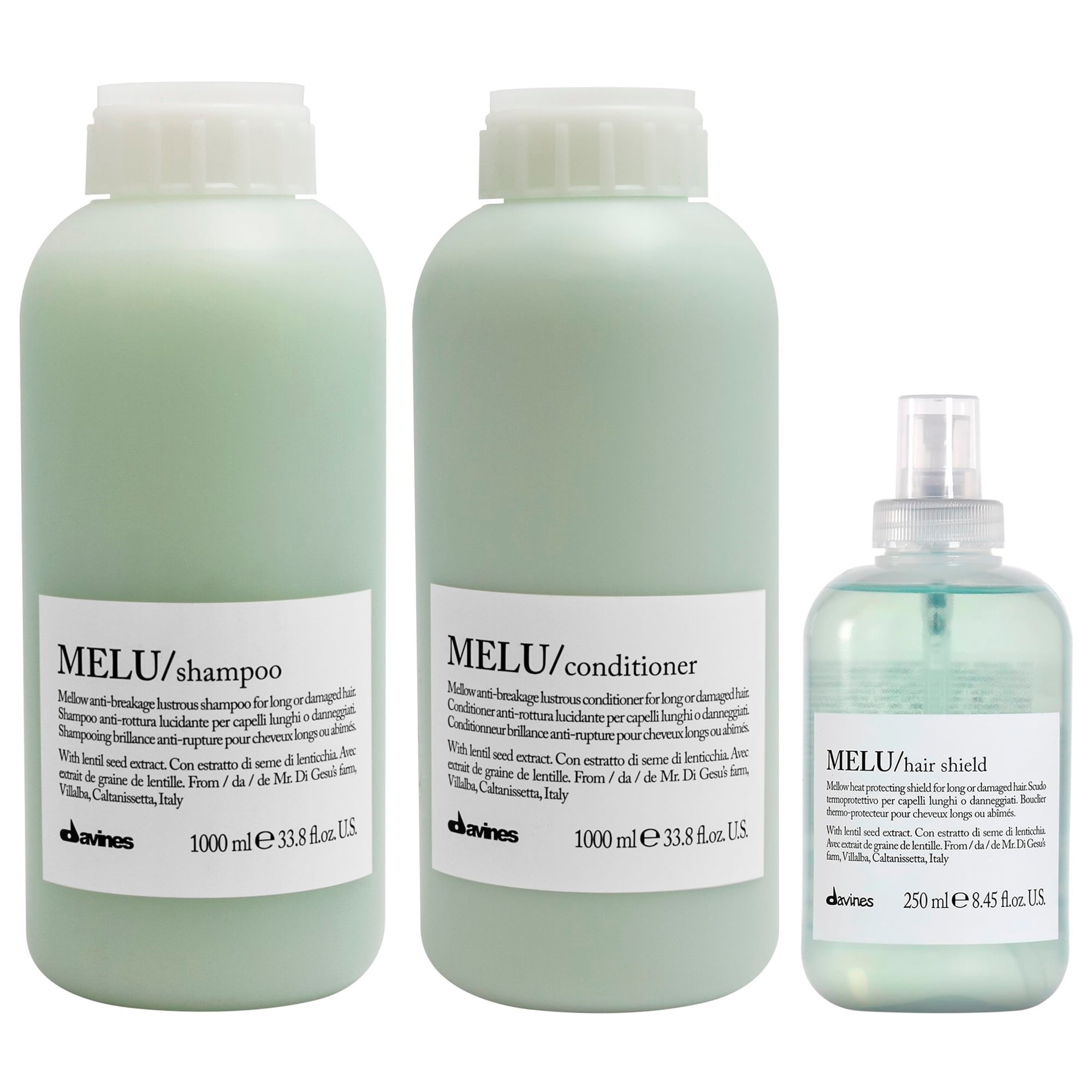 Shampoo Anti-rotura 1000ml + Acondicionador+ Spray Shield Davines Melu