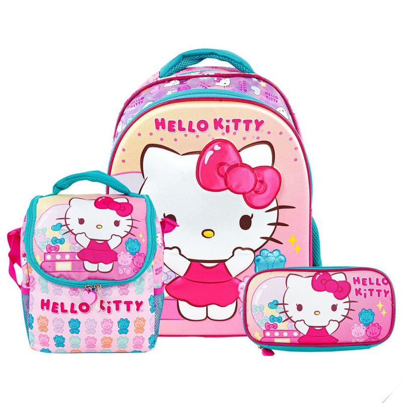 Set Scool Magic Mochila A4 Lonchera Cartuchera Hello Kitty 3D