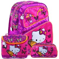 Set Scool Magic Mochila Lonchera Cartuchera Hello Kitty Satín