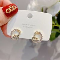 Aretes Pequeños Dorado para Mujer de Reno Navidad con Brillo Joyería