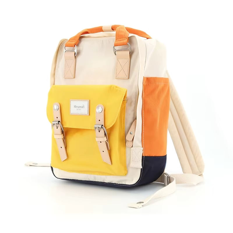 Himawari - Mochila H188L-85 escolar o viaje porta Laptop Crema Amarillo Naranja