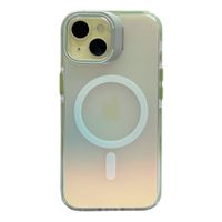 Case para iPhone 16 Pro con magsafe para carga inalámbrica, soporte en la cámara, color tornasolado con borde verde