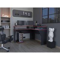 Escritorio Gamer En L Guma Wengue - Canto Rojo