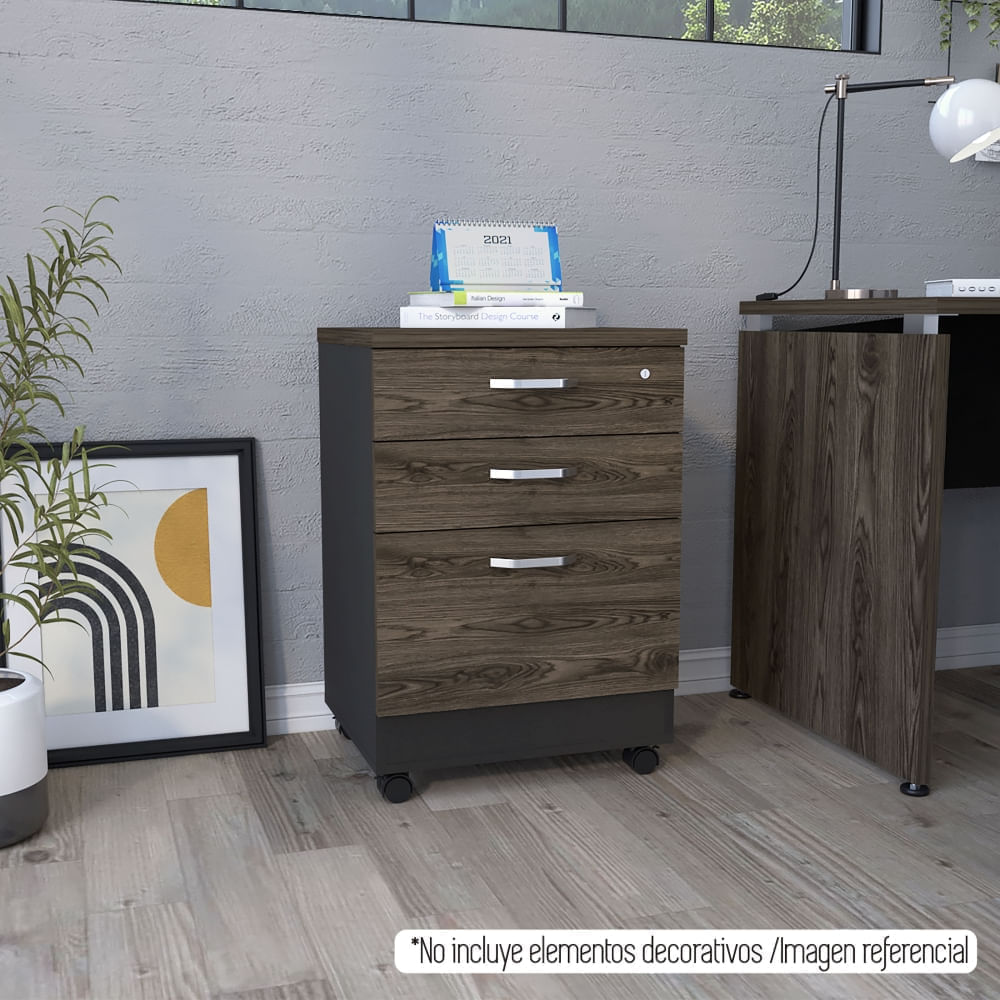 Archivador 3 Cajones Home Office Negro - Coñac