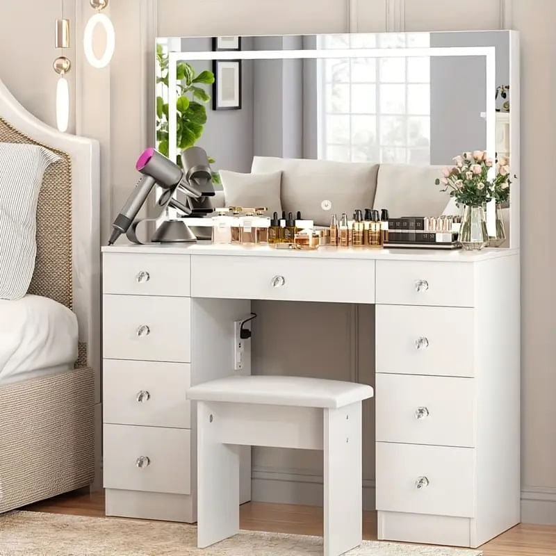 Tocador de Maquillaje con Espejo y Luces Blanco 110cm