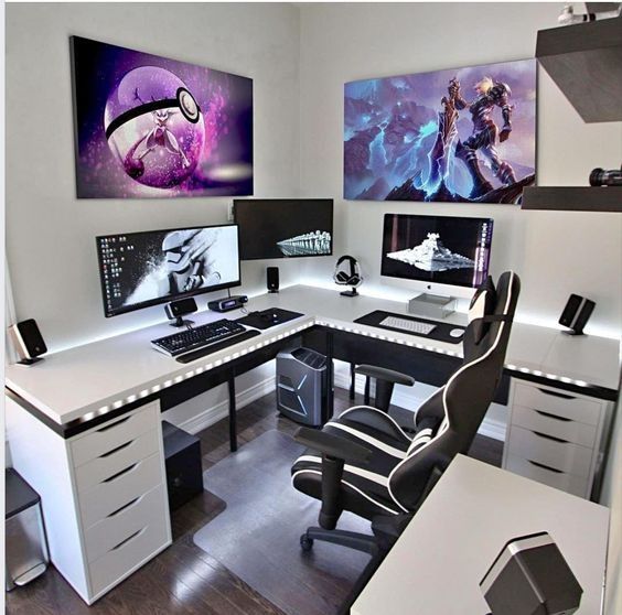 Escritorio Gamer de Melamina en L Blanco 180cm