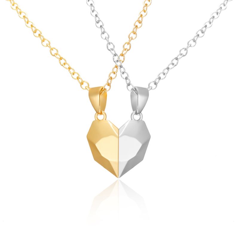 Collar doble corazón dorado y plateado con imán para parejas