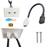 Placa ABS HDMI 2.0 Faceplate HDMI Hembra 2 Puestos con cable 4K