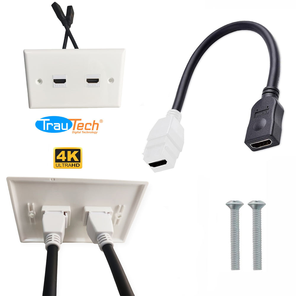 Placa ABS HDMI 2.0 Faceplate HDMI Hembra 2 Puestos con cable 4K