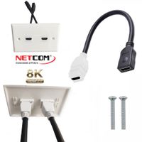 Placa ABS HDMI 2.1 Faceplate HDMI Hembra 2 Puestos con cable 8K