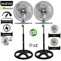 VENTILADOR BOSSKO 3 EN 1 BK-8218VI NG / NEGRO X 2 UNIDADES