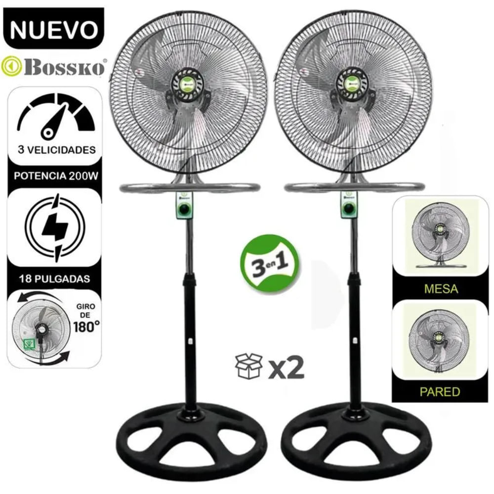 VENTILADOR BOSSKO 3 EN 1 BK-8218VI NG / NEGRO X 2 UNIDADES