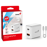 CARGADOR DE PARED GENIUS PD-20ACP 20W FAST CHARGE + CABLE GENIUS 3A USB-C A USB-C BLANCO
