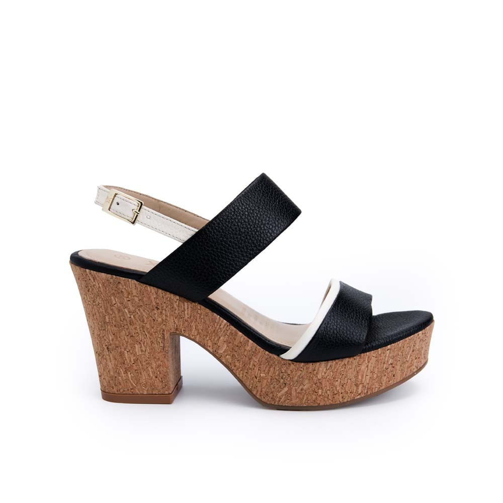 Sandalia Strap Casual ALE-2506 Negro/Hueso Viale Cuero
